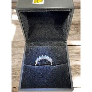 Sparkling Diamond Curve Ring 14k‎ White Gold Stackable Wedding Band Size 6.5
